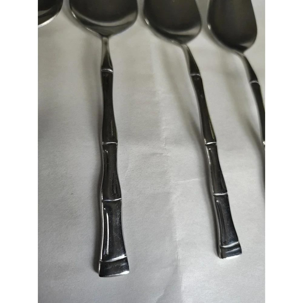 Bamboo Stainless Steel Tablespoons Spoons & Teaspoon Made In Korea Lot Of 5